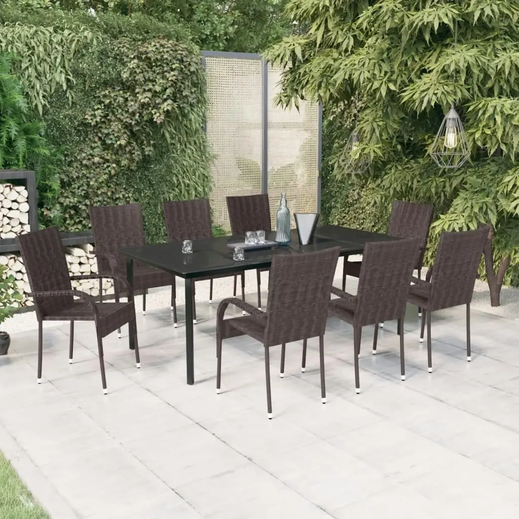 9 Piece Garden Dining Set Brown and Black 3099388