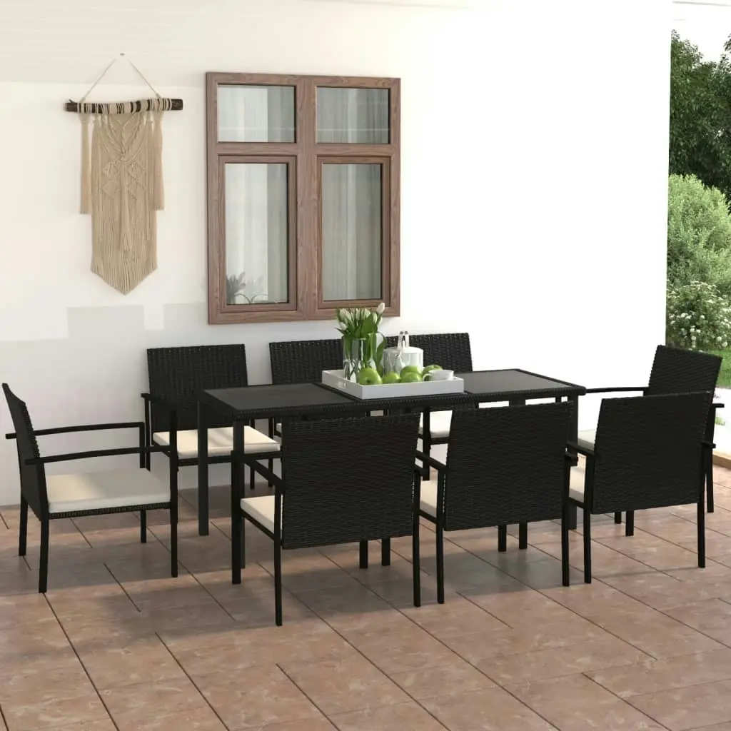 9 Piece Garden Dining Set Poly Rattan Black 3065710