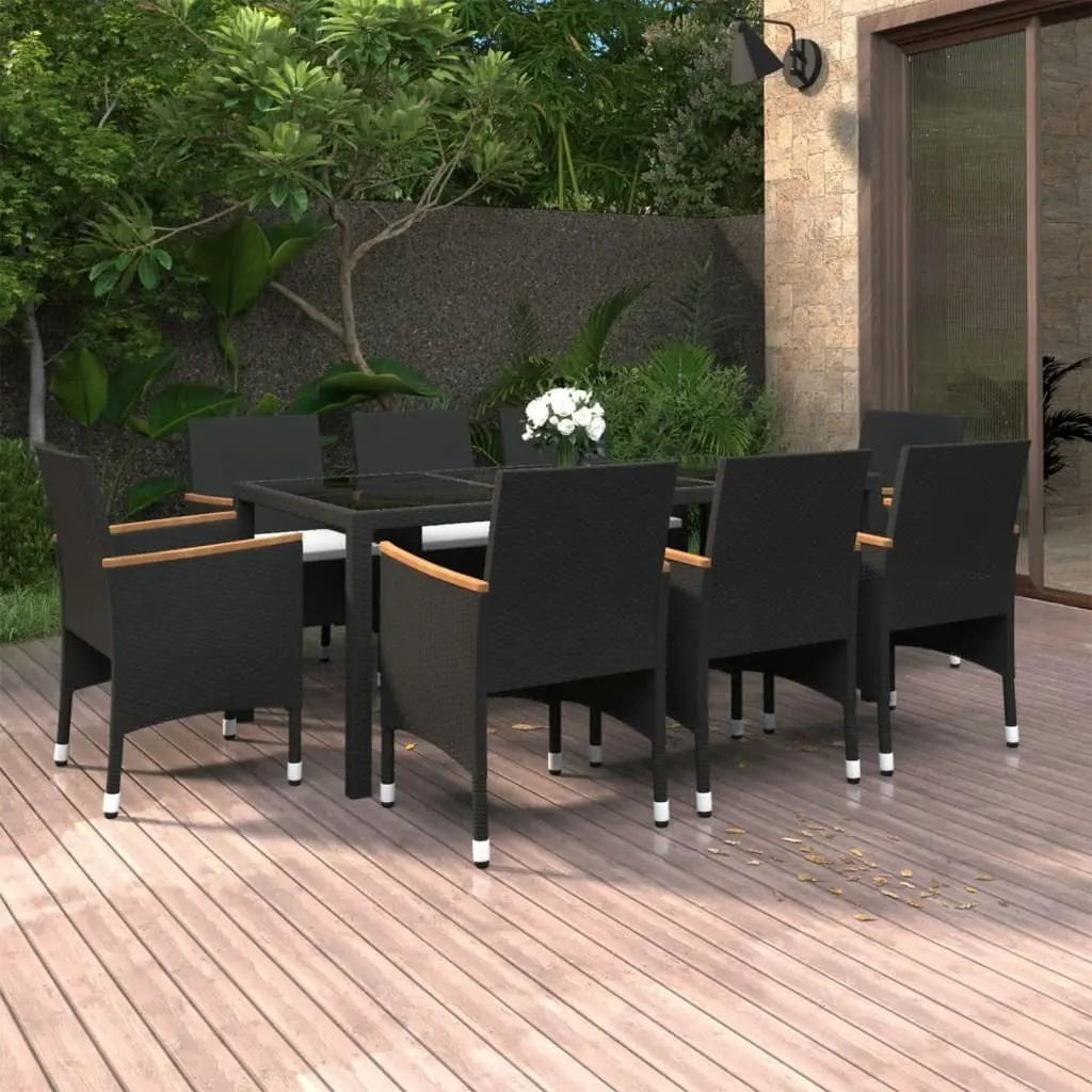 9 Piece Garden Dining Set Poly Rattan Black 3058454