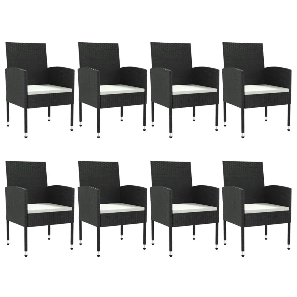 9 Piece Garden Dining Set Black Poly Rattan and Steel 3203311