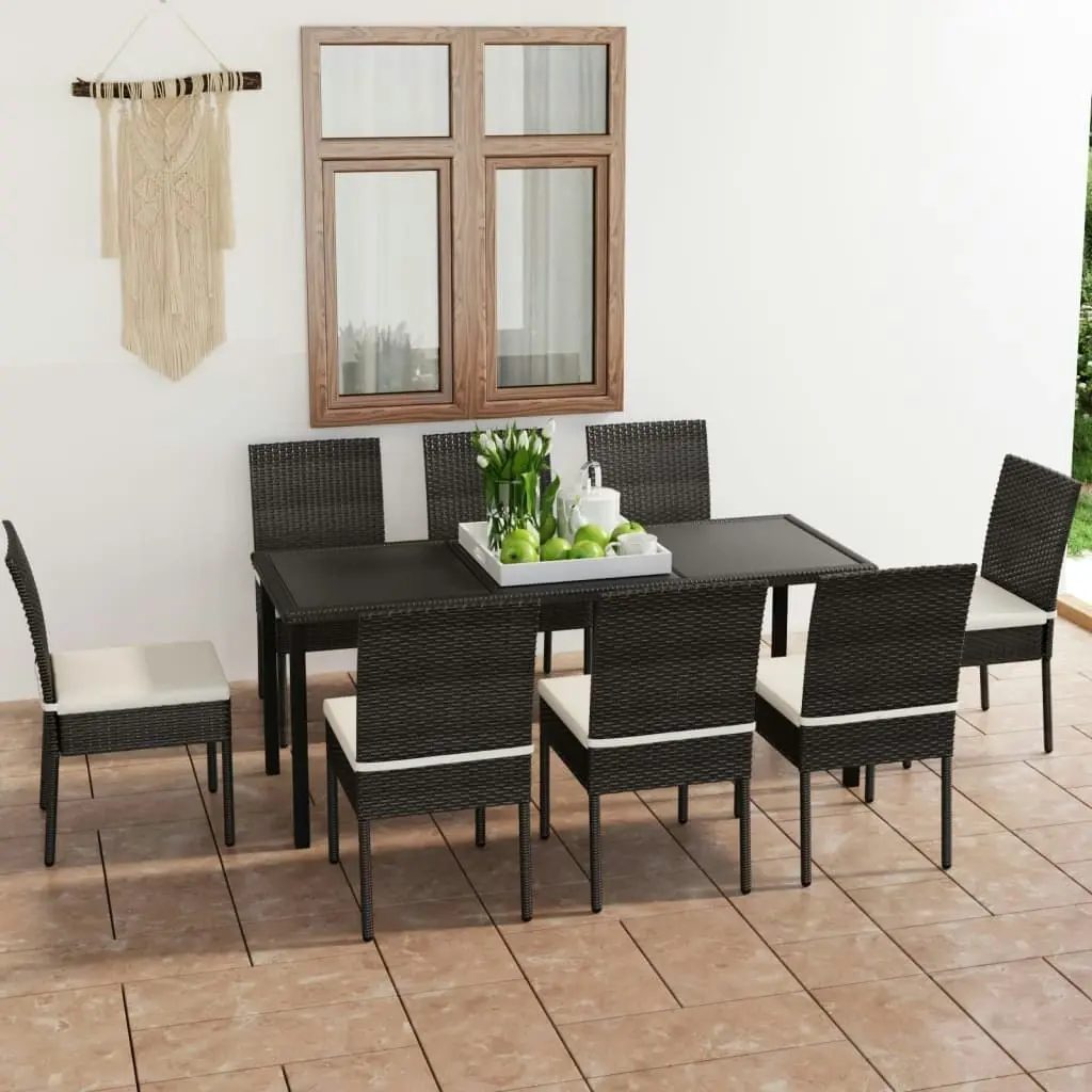 9 Piece Garden Dining Set Poly Rattan Black 3065698