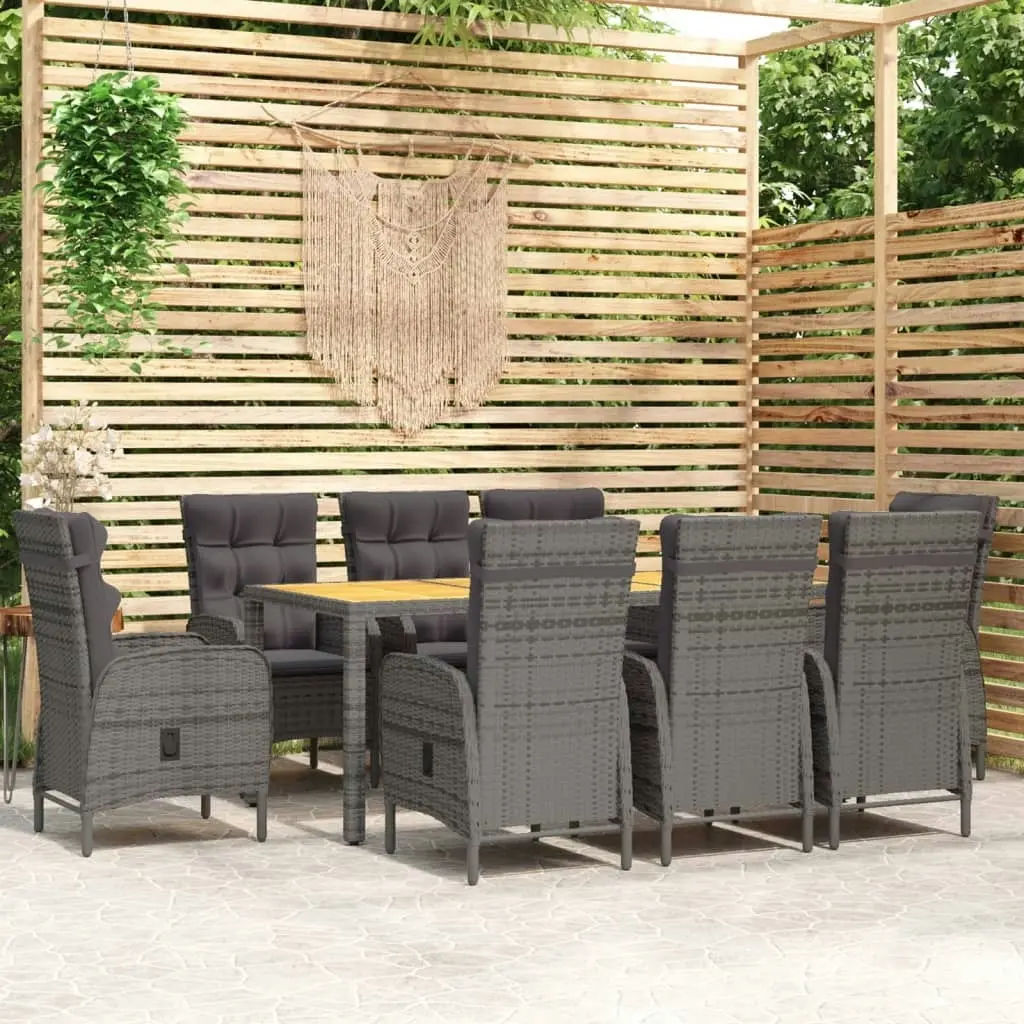 9 Piece Garden Dining Set Poly Rattan Grey 3058509