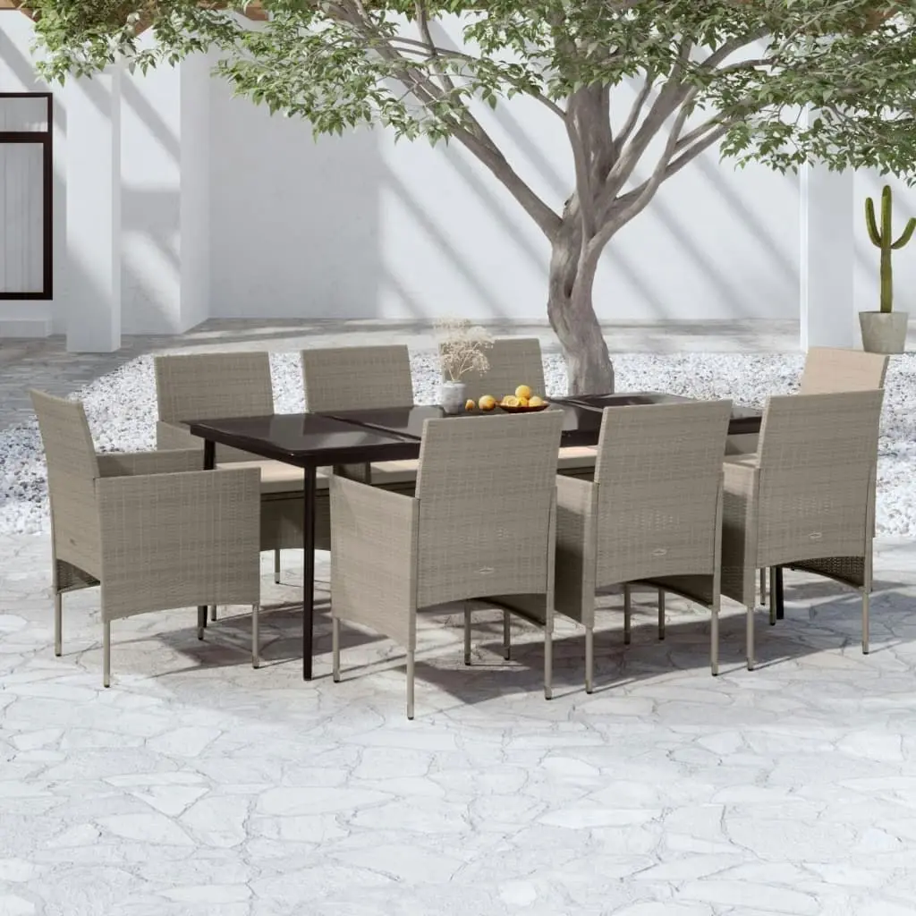 9 Piece Garden Dining Set with Cushions Beige and Black 3099328