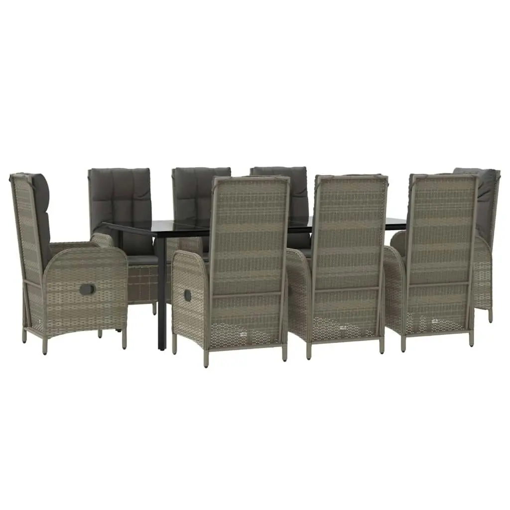 9 Piece Garden Dining Set with Cushions Black and Grey Poly Rattan 3185204