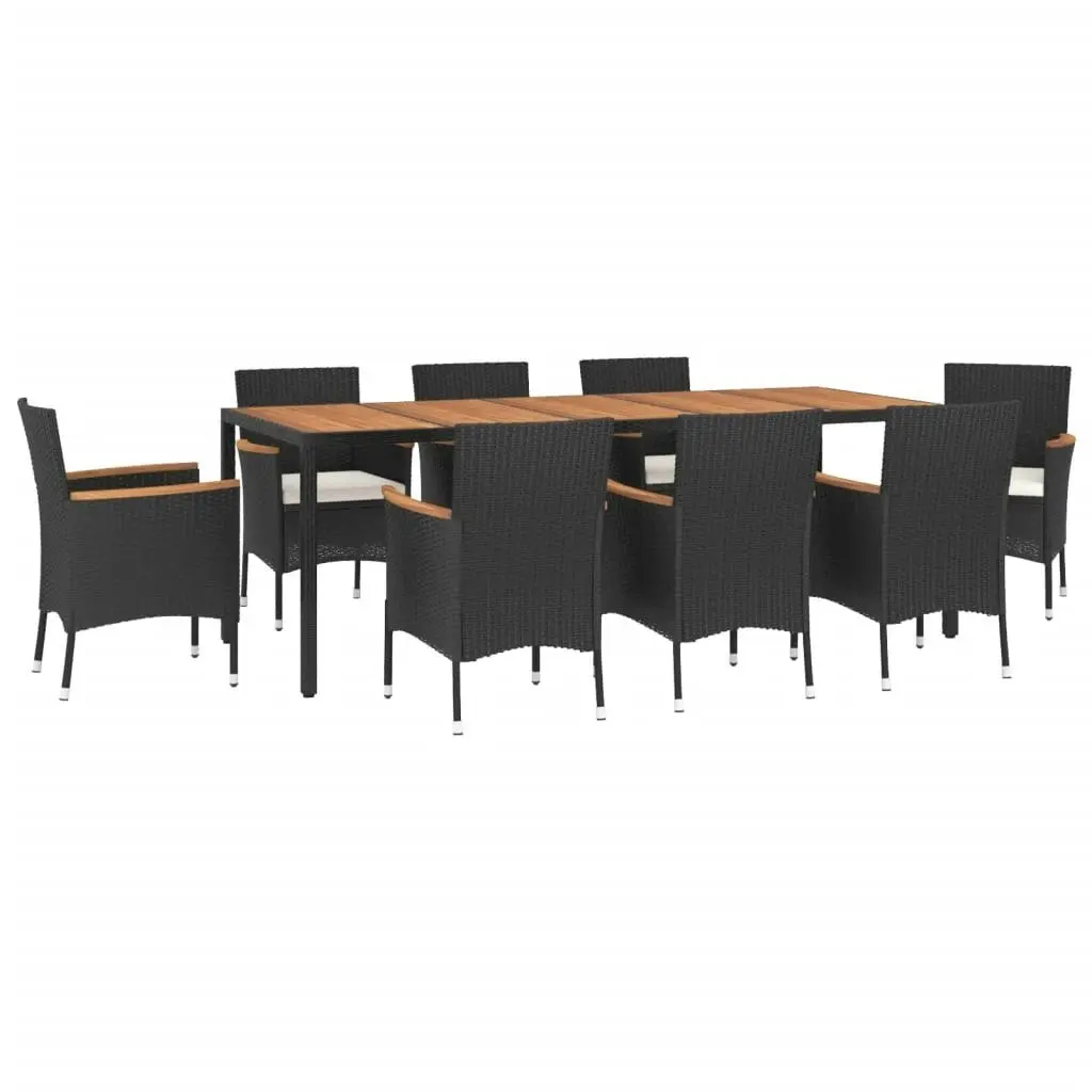 9 Piece Garden Dining Set with Cushions Black Poly Rattan 3187362