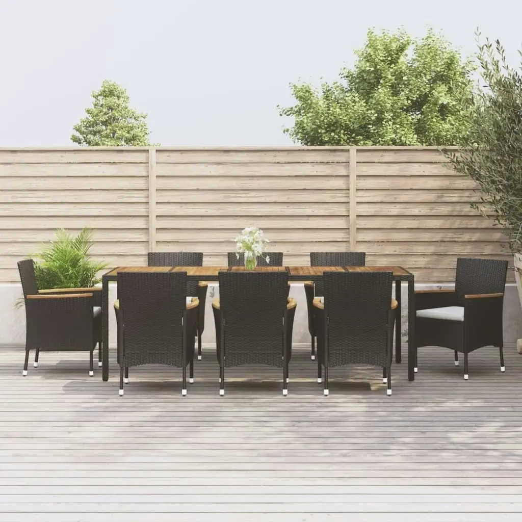 9 Piece Garden Dining Set with Cushions Black Poly Rattan 3187362