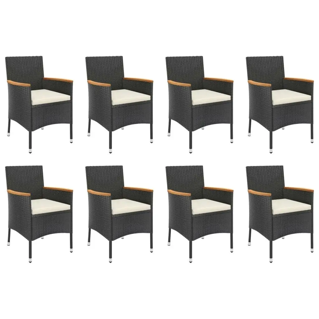 9 Piece Garden Dining Set with Cushions Black Poly Rattan 3187362