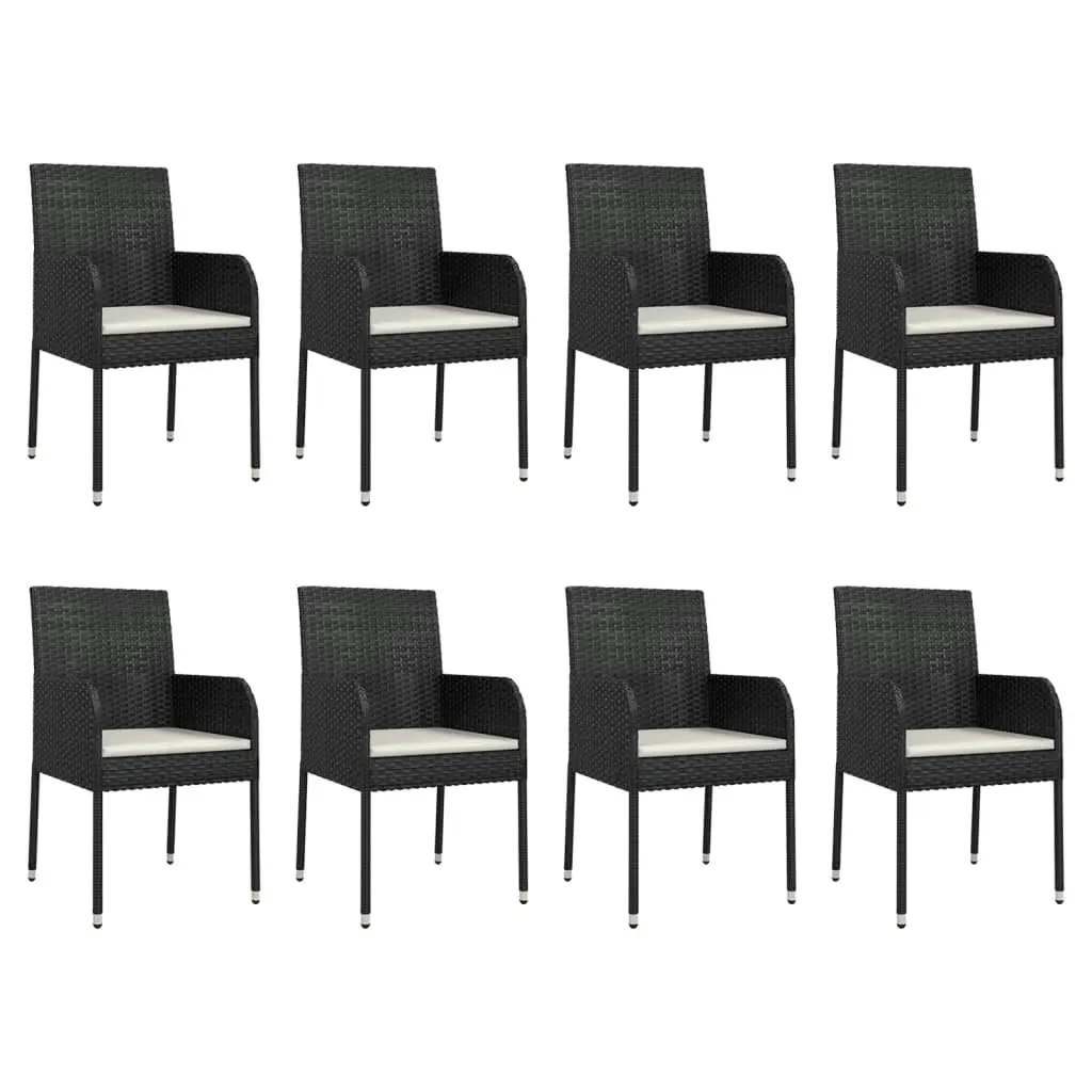 9 Piece Garden Dining Set with Cushions Black Poly Rattan 3185016