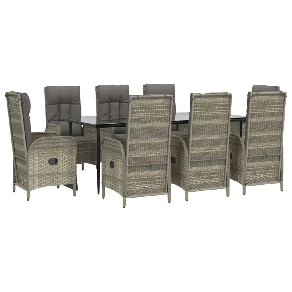 9 Piece Garden Dining Set with Cushions Black and Grey Poly Rattan 3185186