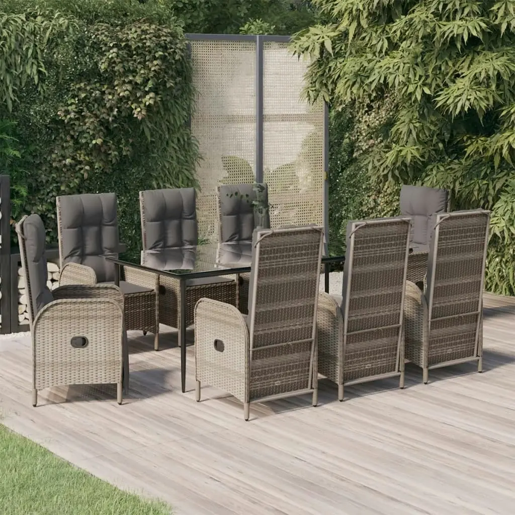 9 Piece Garden Dining Set with Cushions Black and Grey Poly Rattan 3185186