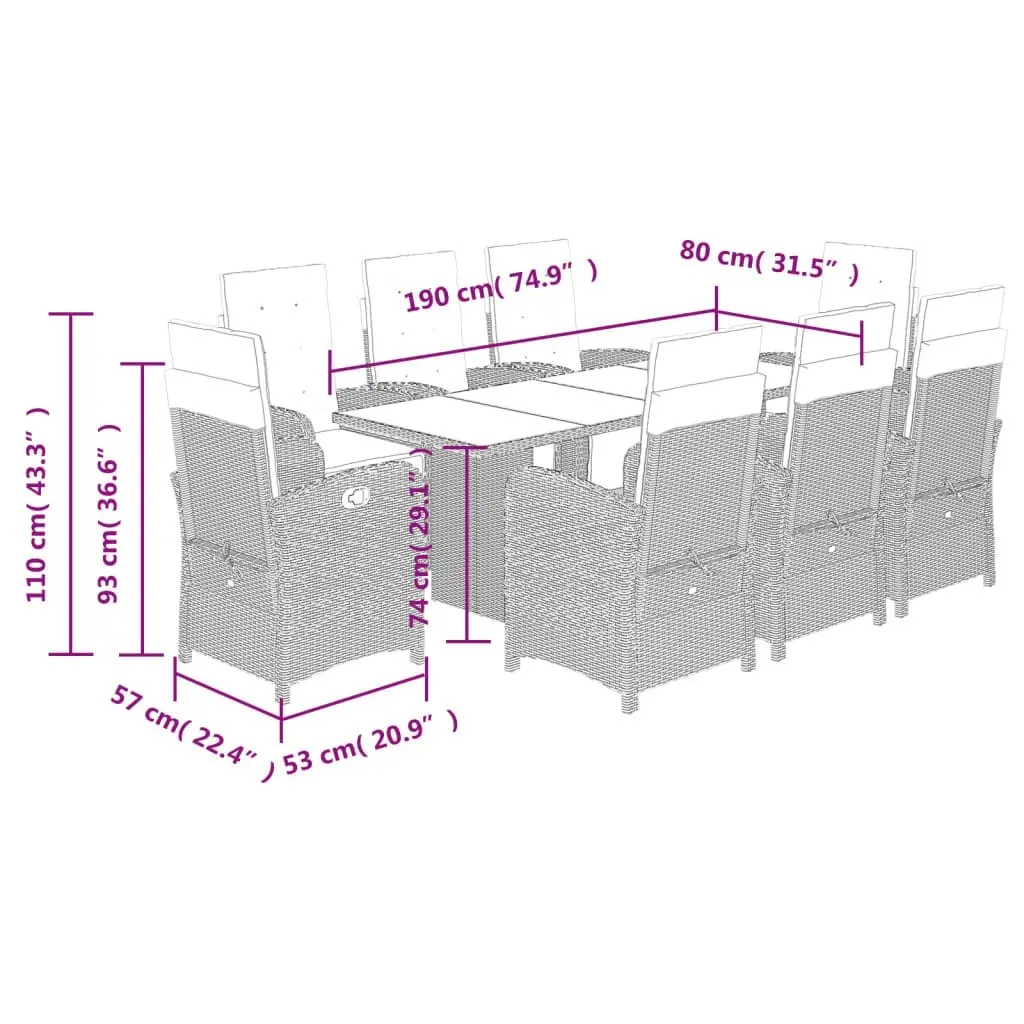 9 Piece Garden Dining Set with Cushions Black Poly Rattan 3212489