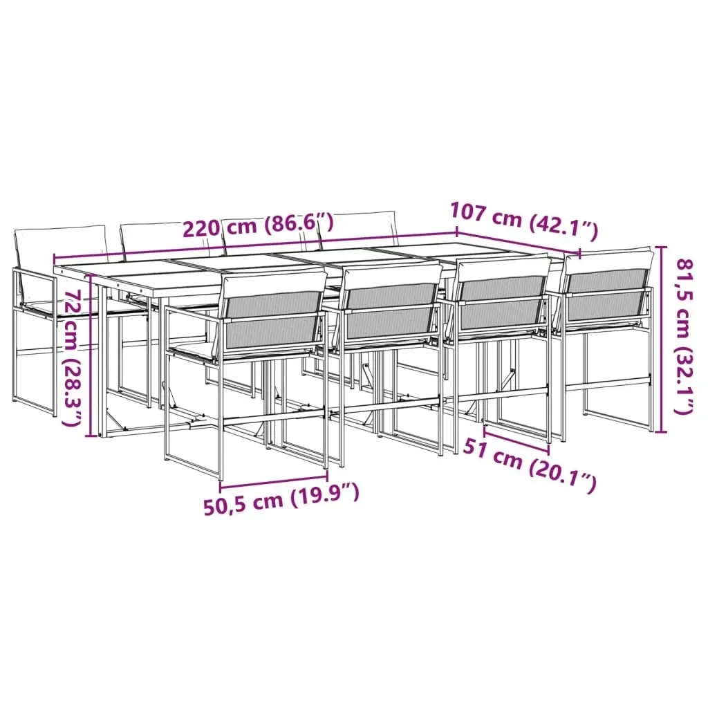 9 Piece Garden Dining Set with Cushions Black Textilene 3295075