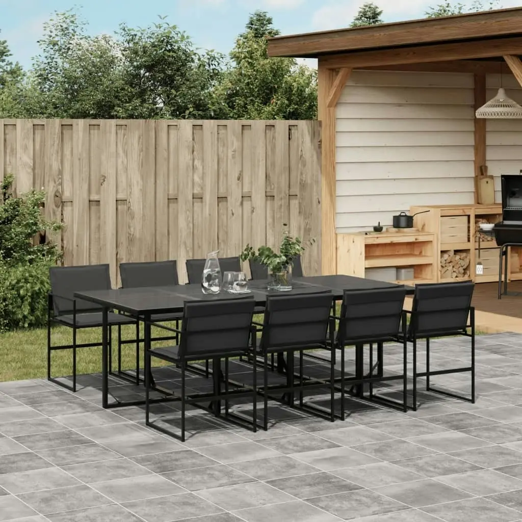 9 Piece Garden Dining Set with Cushions Black Textilene 3295075