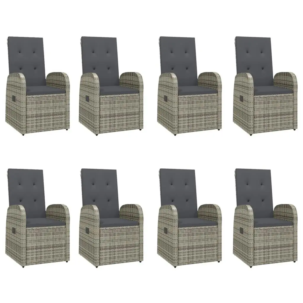 9 Piece Garden Dining Set with Cushions Grey Poly Rattan 3157589