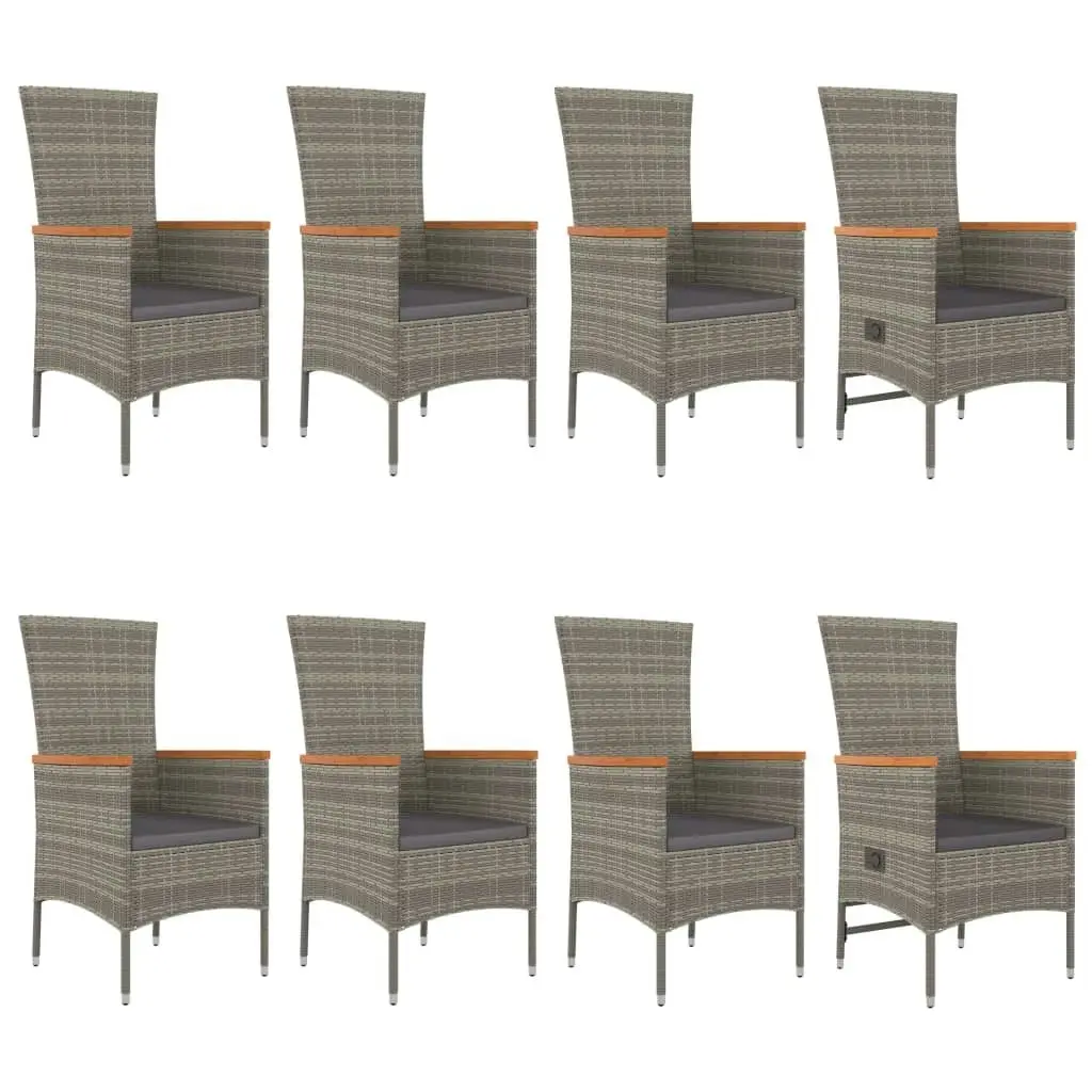 9 Piece Garden Dining Set with Cushions Grey  Poly Rattan 3157544