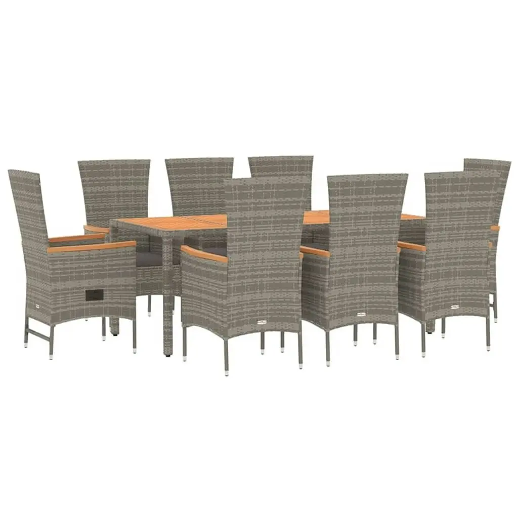 9 Piece Garden Dining Set with Cushions Grey  Poly Rattan 3157544