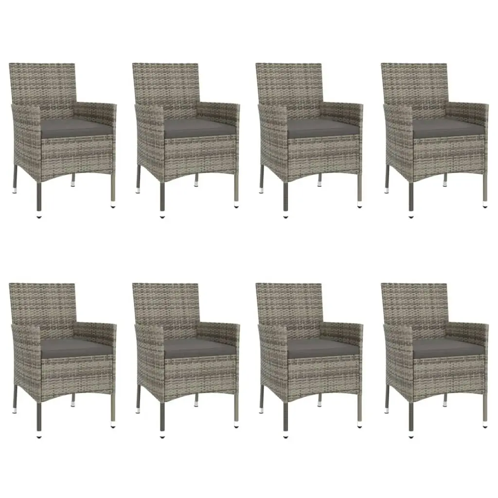 9 Piece Garden Dining Set with Cushions Grey Poly Rattan 3187410