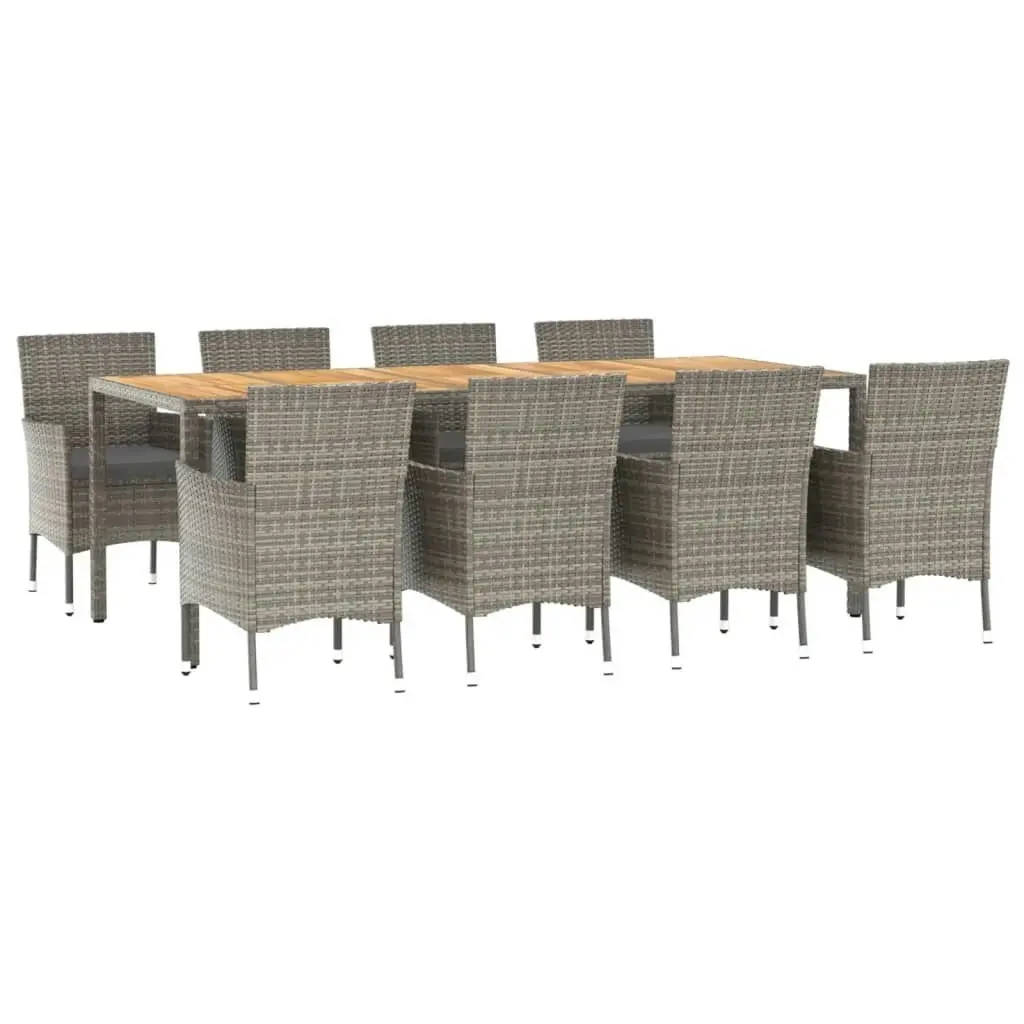 9 Piece Garden Dining Set with Cushions Grey Poly Rattan 3187410