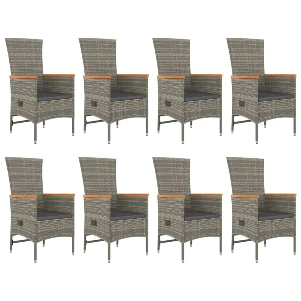 9 Piece Garden Dining Set with Cushions Grey Poly Rattan 3157553