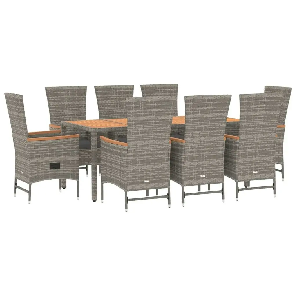 9 Piece Garden Dining Set with Cushions Grey Poly Rattan 3157553