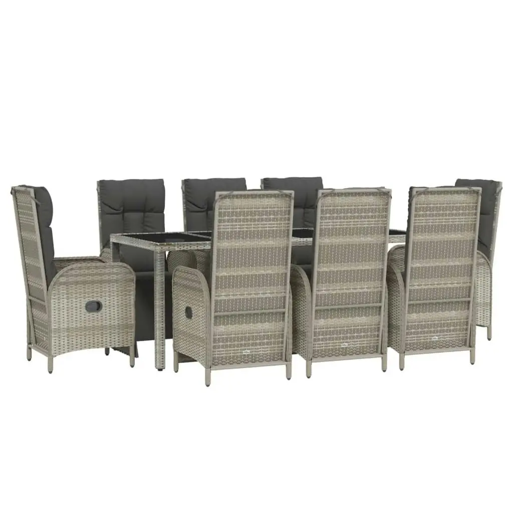 9 Piece Garden Dining Set with Cushions Grey Poly Rattan 3185034