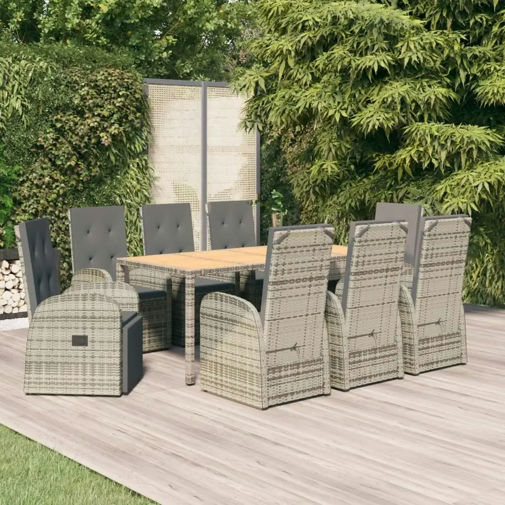 9 Piece Garden Dining Set with Cushions Grey Poly Rattan 3157590