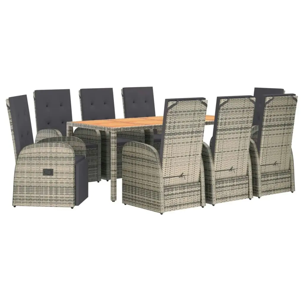 9 Piece Garden Dining Set with Cushions Grey Poly Rattan 3157590