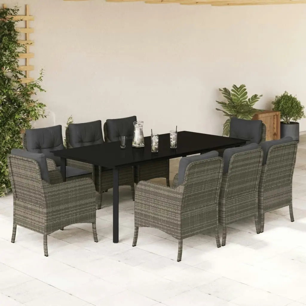 9 Piece Garden Dining Set with Cushions Grey Poly Rattan 3211961