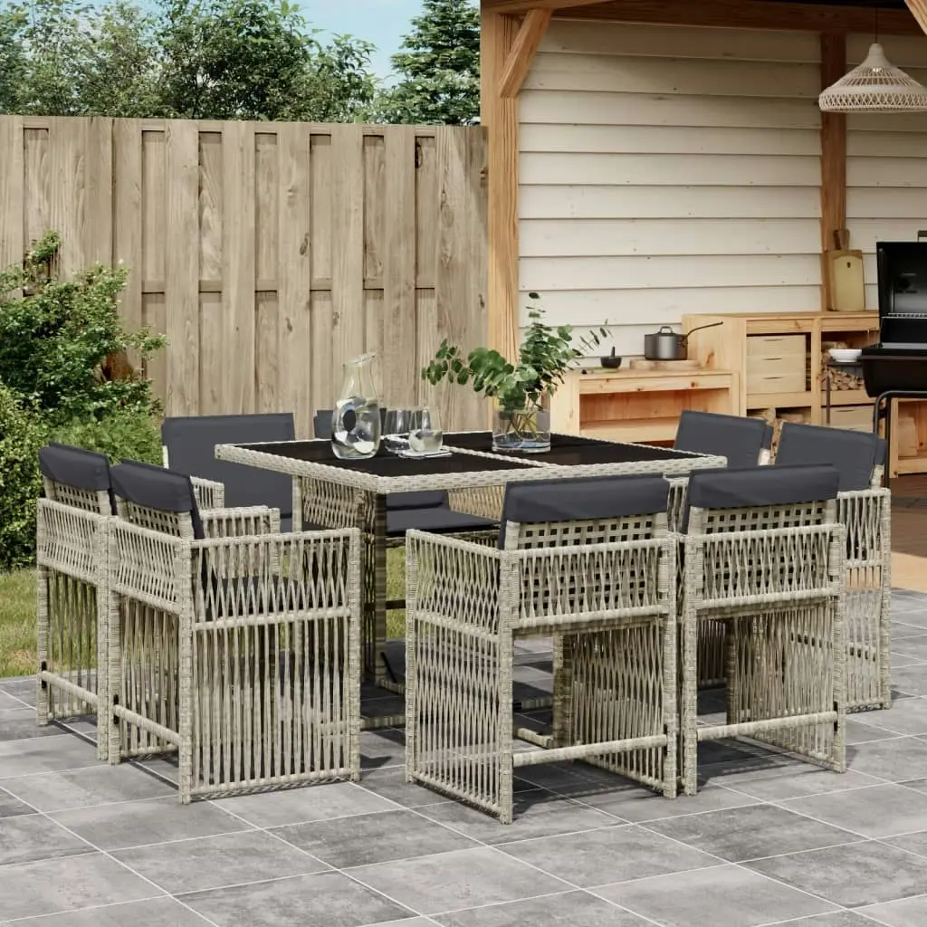 9 Piece Garden Dining Set with Cushions Light Grey Poly Rattan 3211739