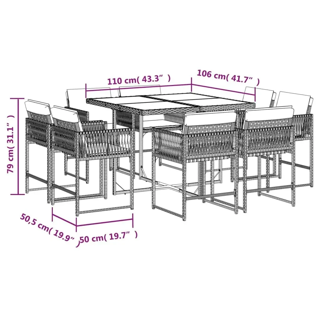 9 Piece Garden Dining Set with Cushions Mix Beige Poly Rattan 3211560