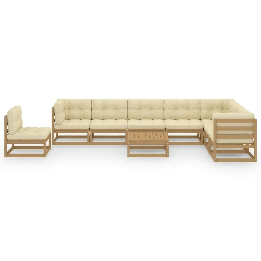 9 Piece Garden Lounge Set & Cushions Honey Brown Solid Pinewood 3076832