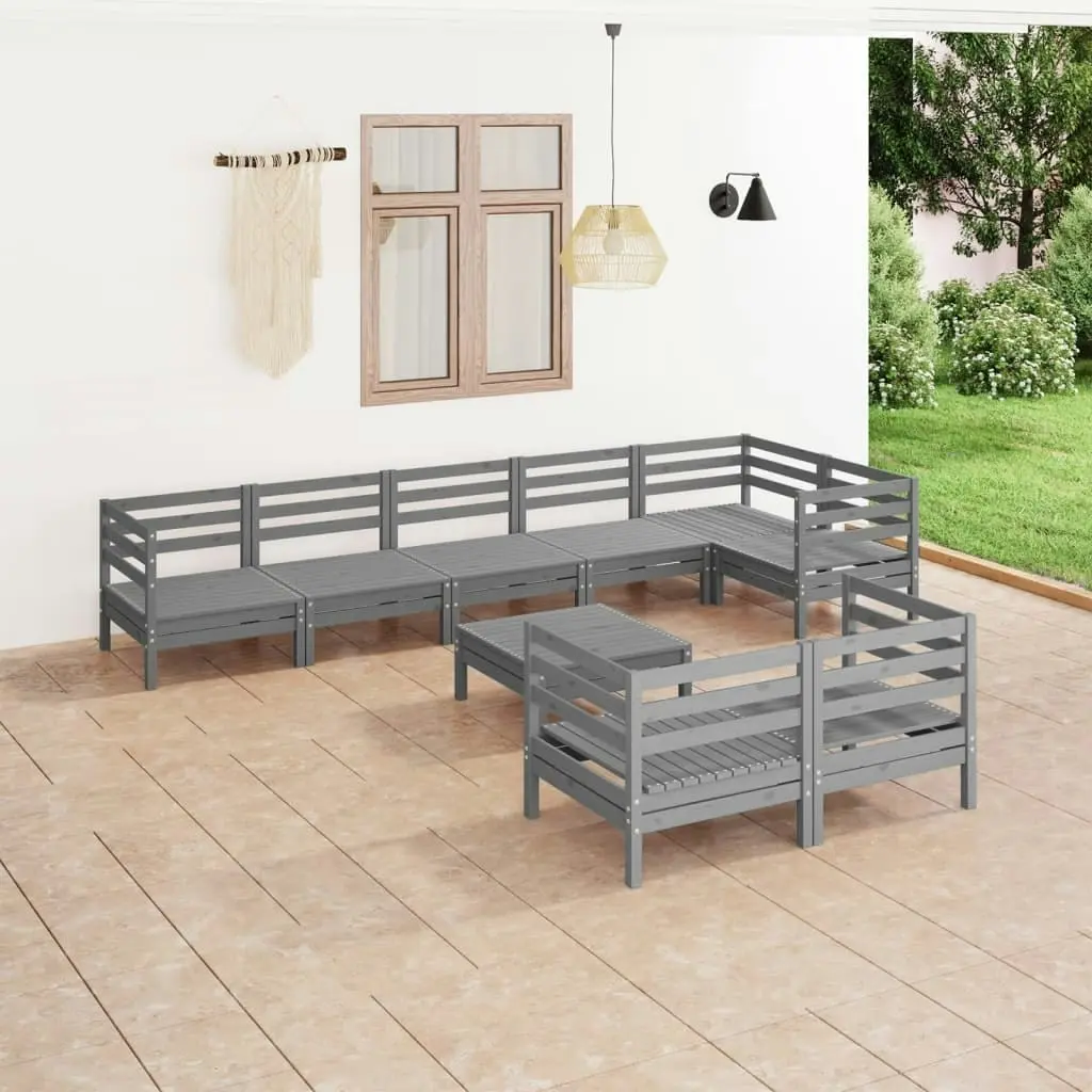 9 Piece Garden Lounge Set Solid Pinewood Grey 3082931