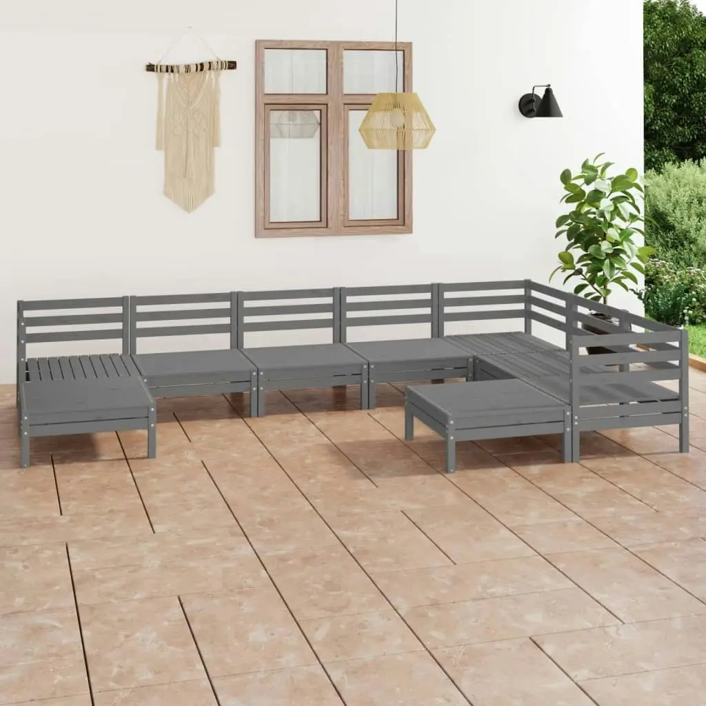 9 Piece Garden Lounge Set Solid Pinewood Grey 3083026