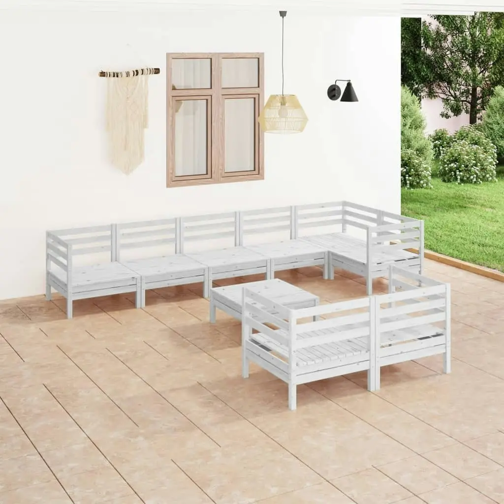 9 Piece Garden Lounge Set Solid Pinewood White 3082930