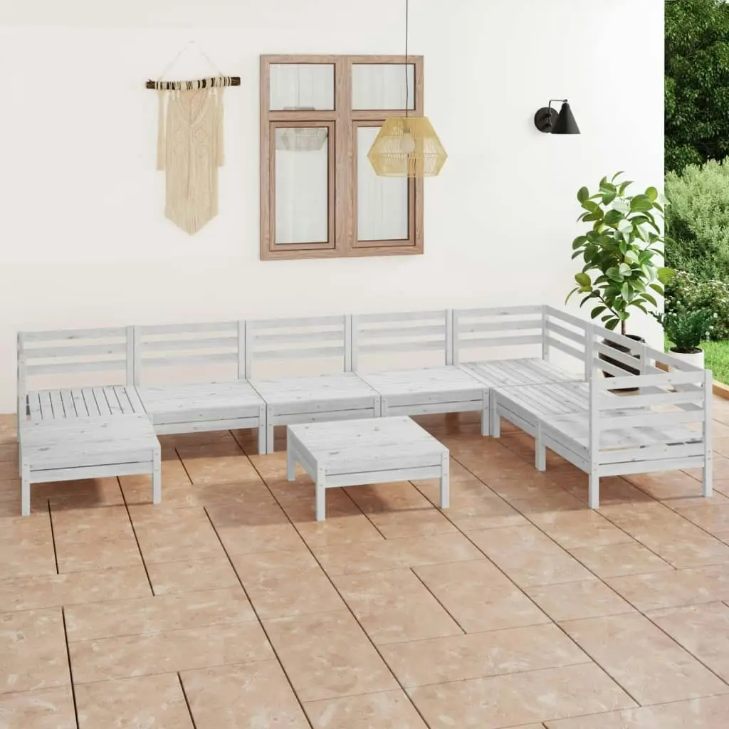 9 Piece Garden Lounge Set Solid Pinewood White 3082990