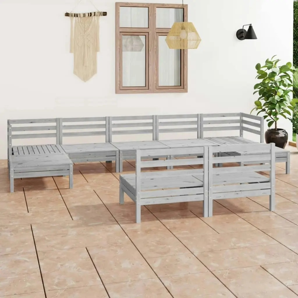 9 Piece Garden Lounge Set White Solid Pinewood 3083355