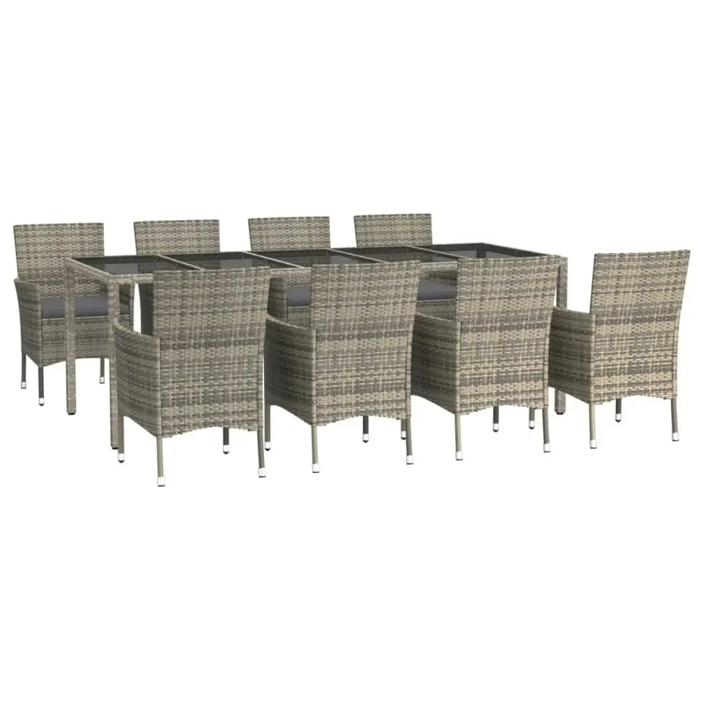 9 Piece Garden Dining Set with Cushions Grey Poly Rattan 3187338