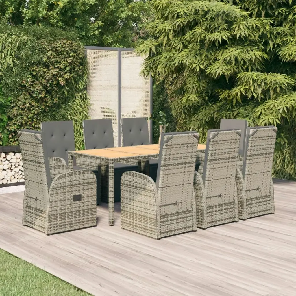 9 Piece Garden Dining Set with Cushions Grey Poly Rattan 3157596