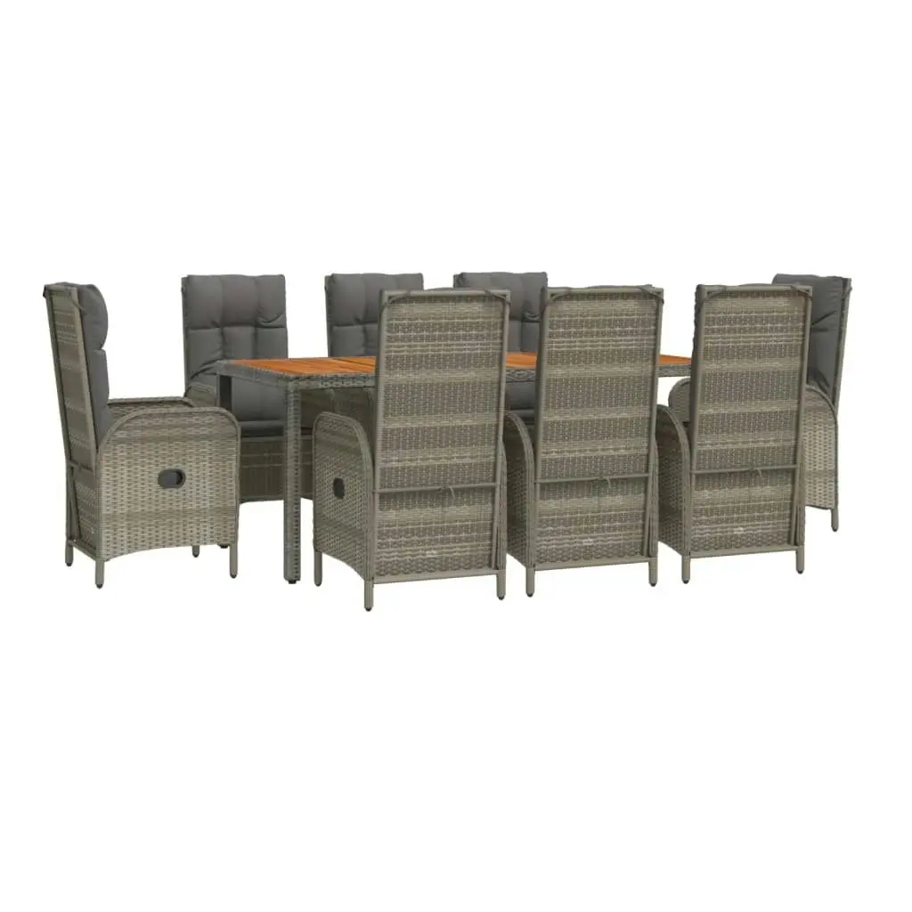 9 Piece Garden Dining Set with Cushions Grey Poly Rattan 3185043