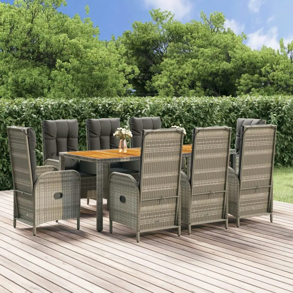 9 Piece Garden Dining Set with Cushions Grey Poly Rattan 3185043