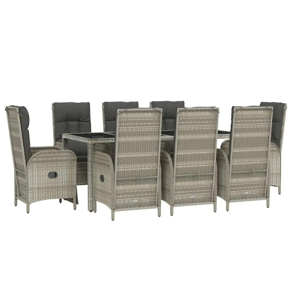 9 Piece Garden Dining Set with Cushions Grey Poly Rattan 3185037