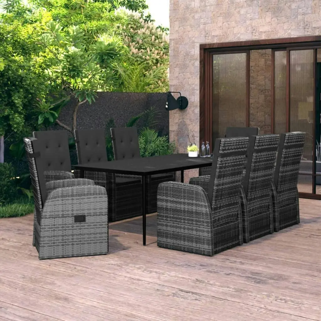 9 Piece Garden Dining Set with Cushions Grey 3099502