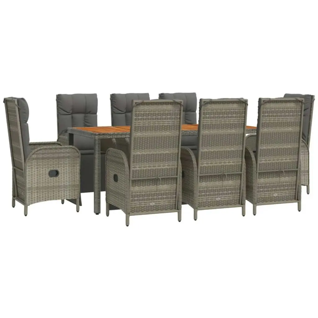 9 Piece Garden Dining Set with Cushions Grey Poly Rattan 3185049