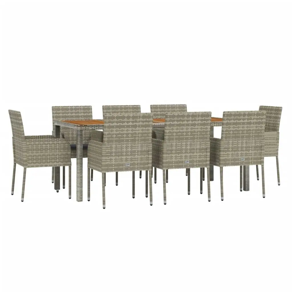 9 Piece Garden Dining Set with Cushions Grey Poly Rattan 3185022