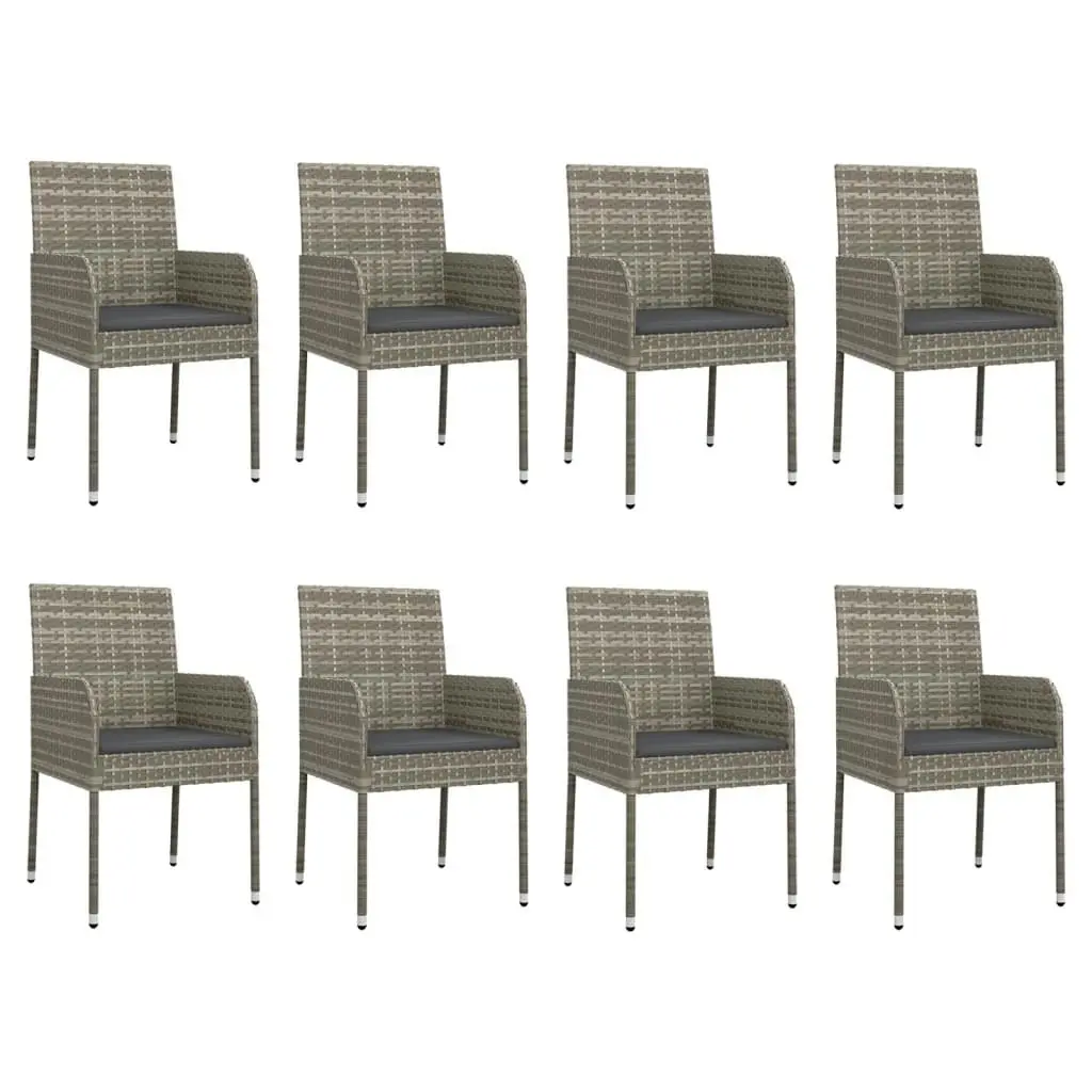 9 Piece Garden Dining Set with Cushions Grey Poly Rattan 3185022