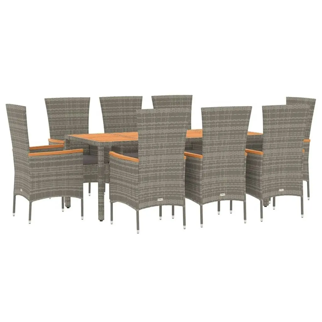 9 Piece Garden Dining Set with Cushions Grey Poly Rattan 3157543