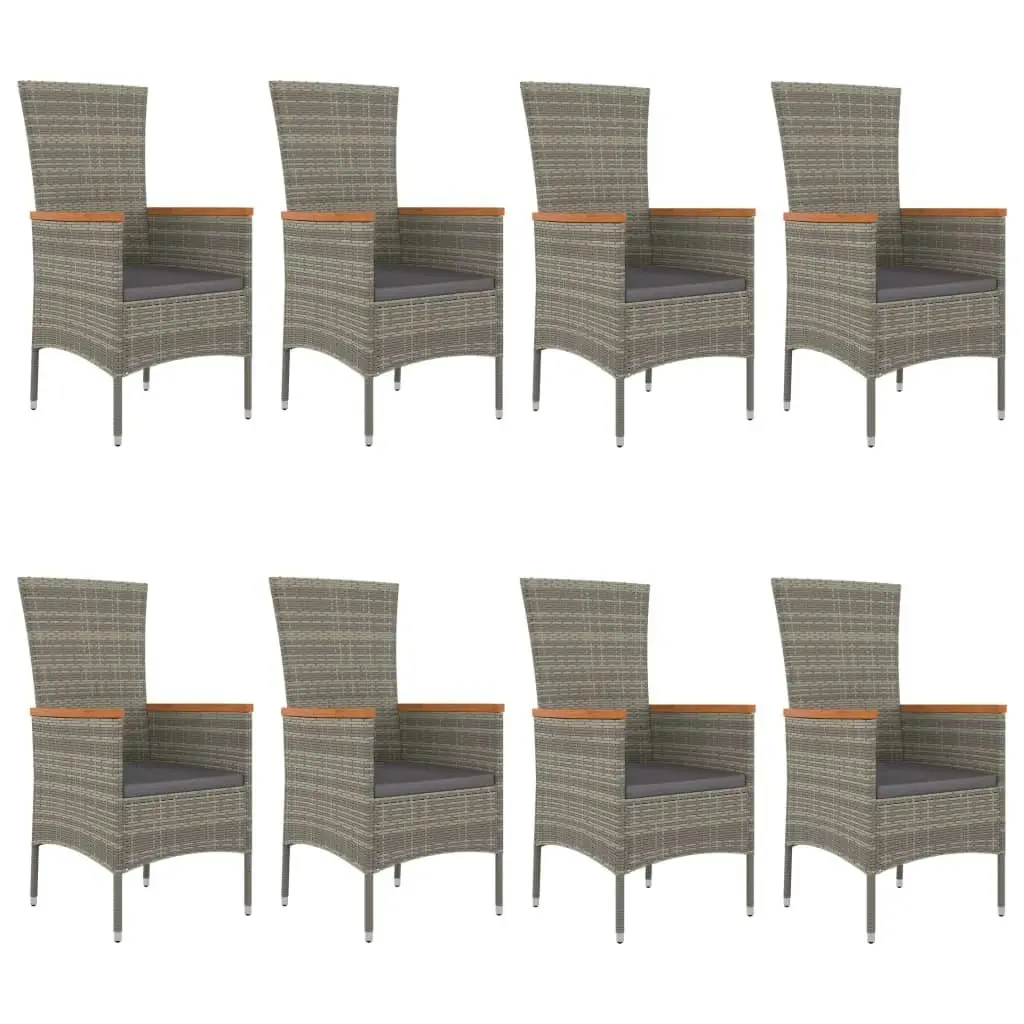 9 Piece Garden Dining Set with Cushions Grey Poly Rattan 3157543