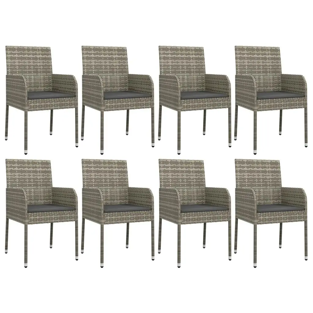 9 Piece Garden Dining Set with Cushions Grey Poly Rattan 3185010