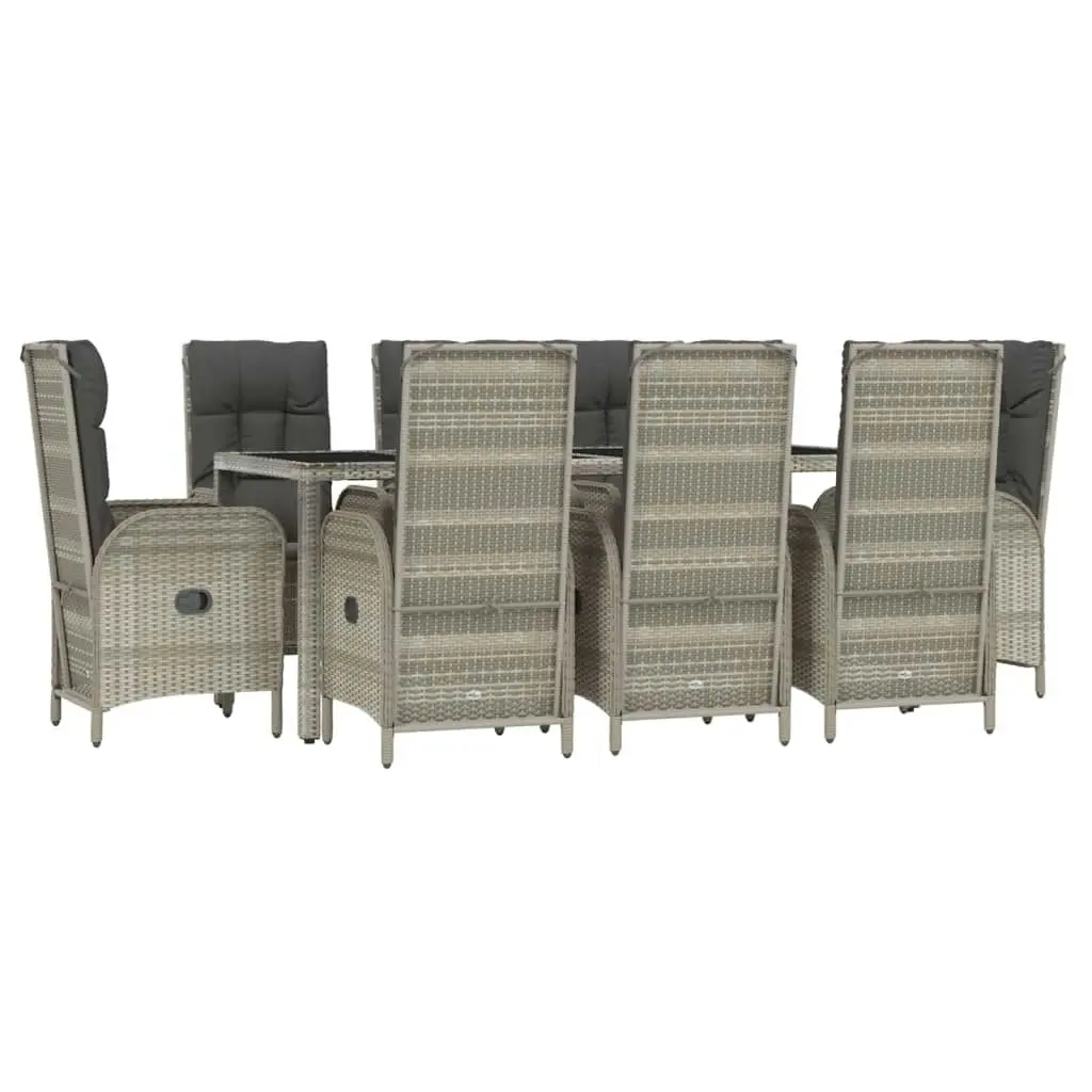 9 Piece Garden Dining Set with Cushions Grey Poly Rattan 3185028