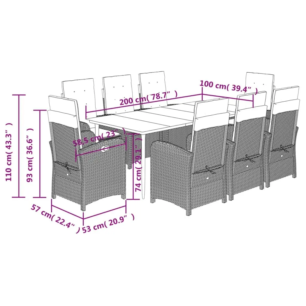 9 Piece Garden Dining Set with Cushions Grey Poly Rattan 3212359